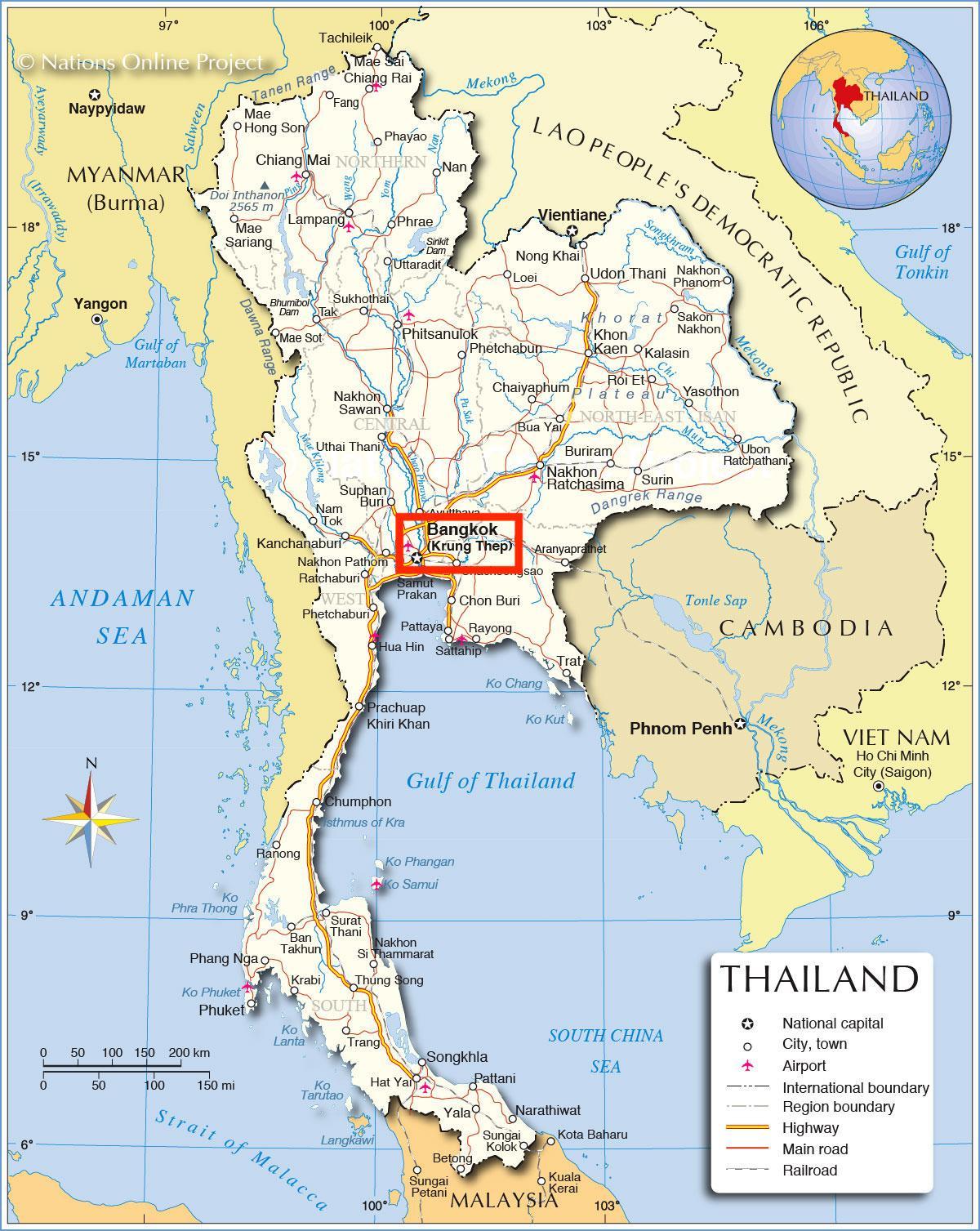 Бангкок (Крунг Тхеп) на карте Таиланда