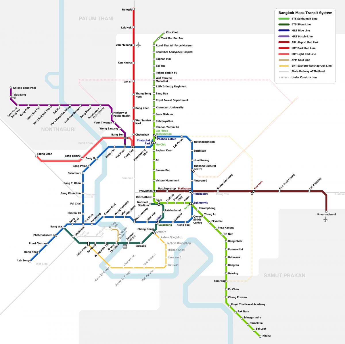 Карта станций метро Бангкока (Крунг Тхеп)